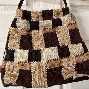 The Sak Brown and Cream Checkered Knit Bag